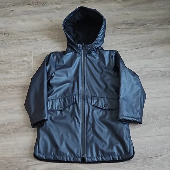 Navy Zara Hooded Raincoat Navy Zara Rain Jacket Zara Jackets Coats